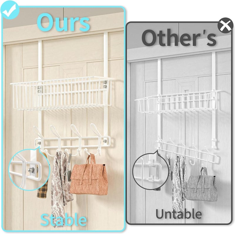 Kaiferty Over The Door Hooks Organizer,Door Hanger Door Storage with Basket,Over The Door Towel Rack Coat Hooks with 12 Hooks,for Bathroom,Bedroom,Kitchen,Office,Apartment(White) - Image 3